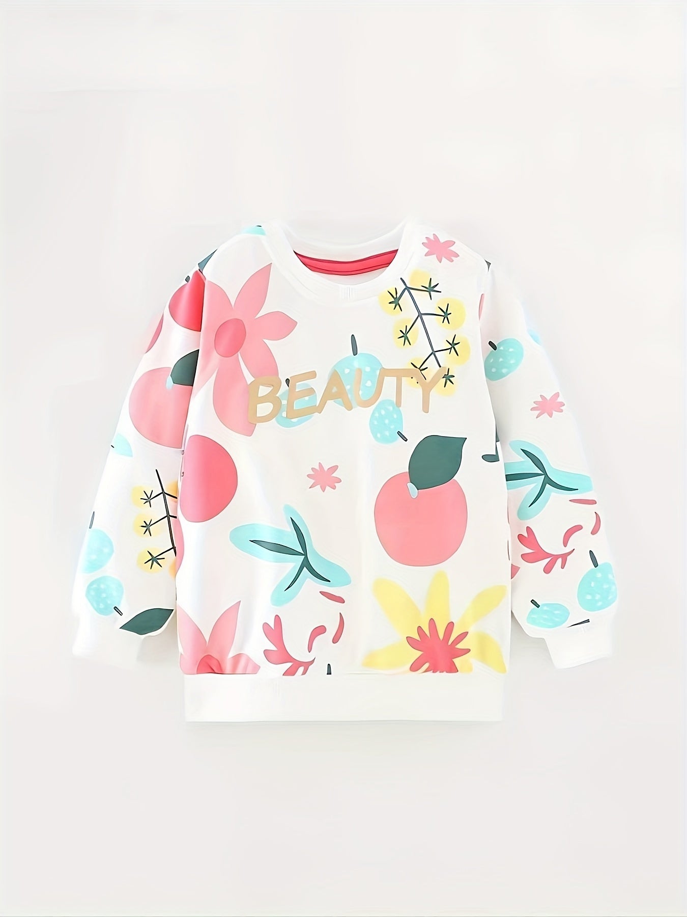 Fresh Fruit Graphic Girls Crew Neck Sweatshirt Casual Long Sleeve Top Pullovers