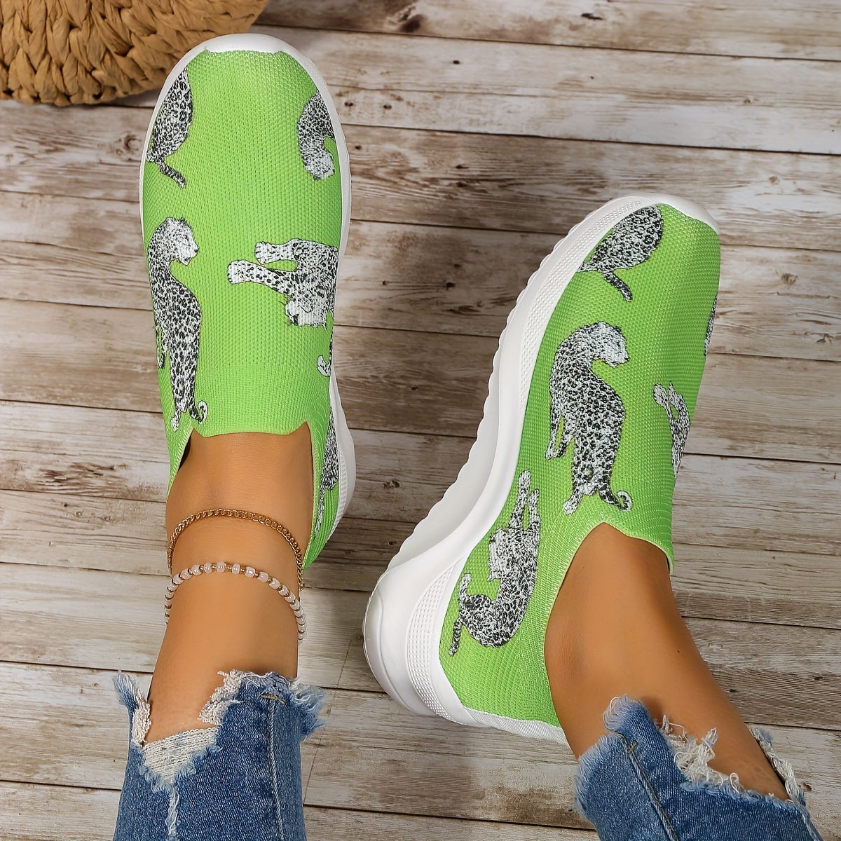 Leopard Print Slip-On Platform Sneakers for Women