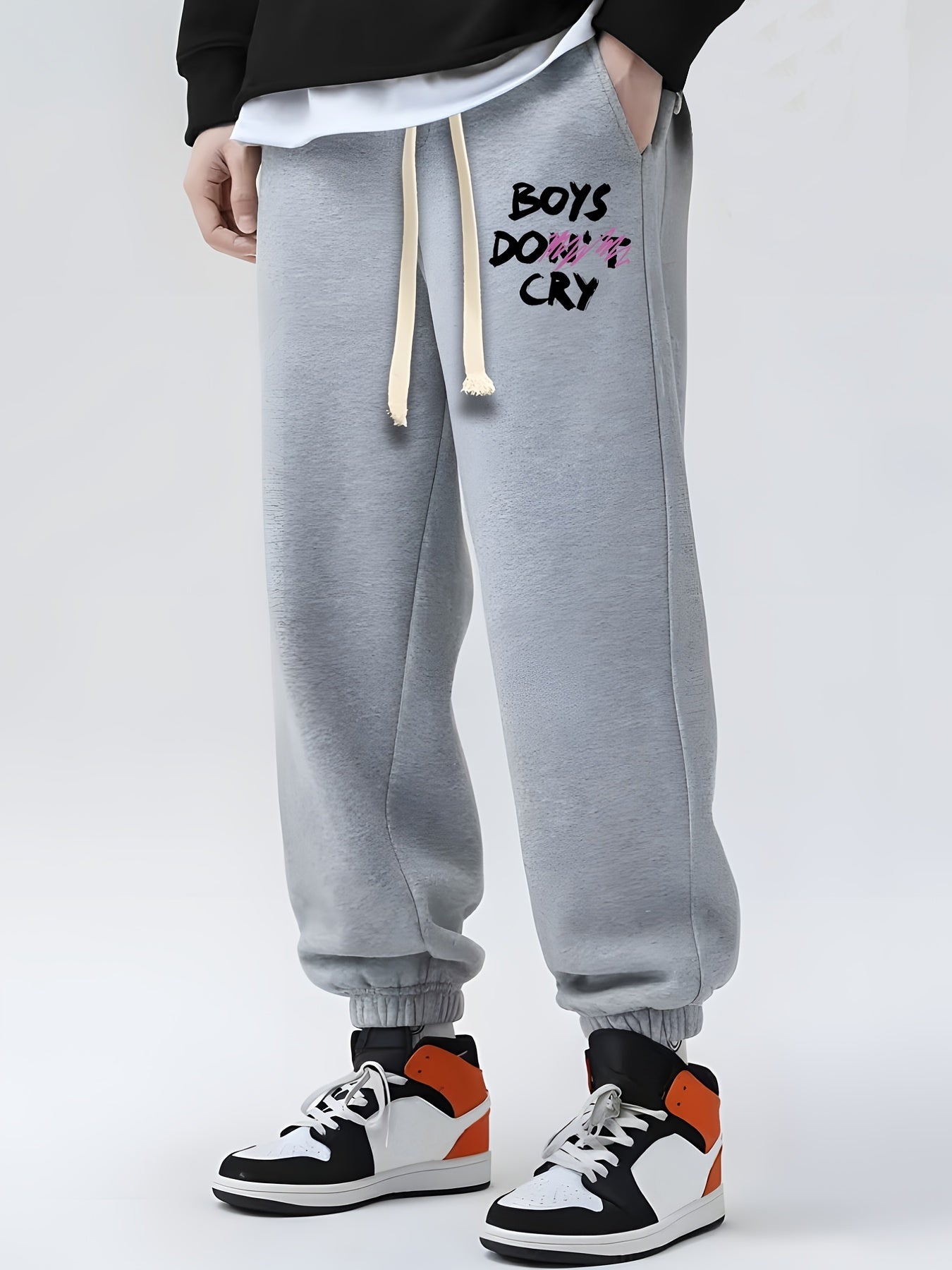 Boys Do Cry Print Drawstring Sweatpants Loose Fit Men's Casual Joggers