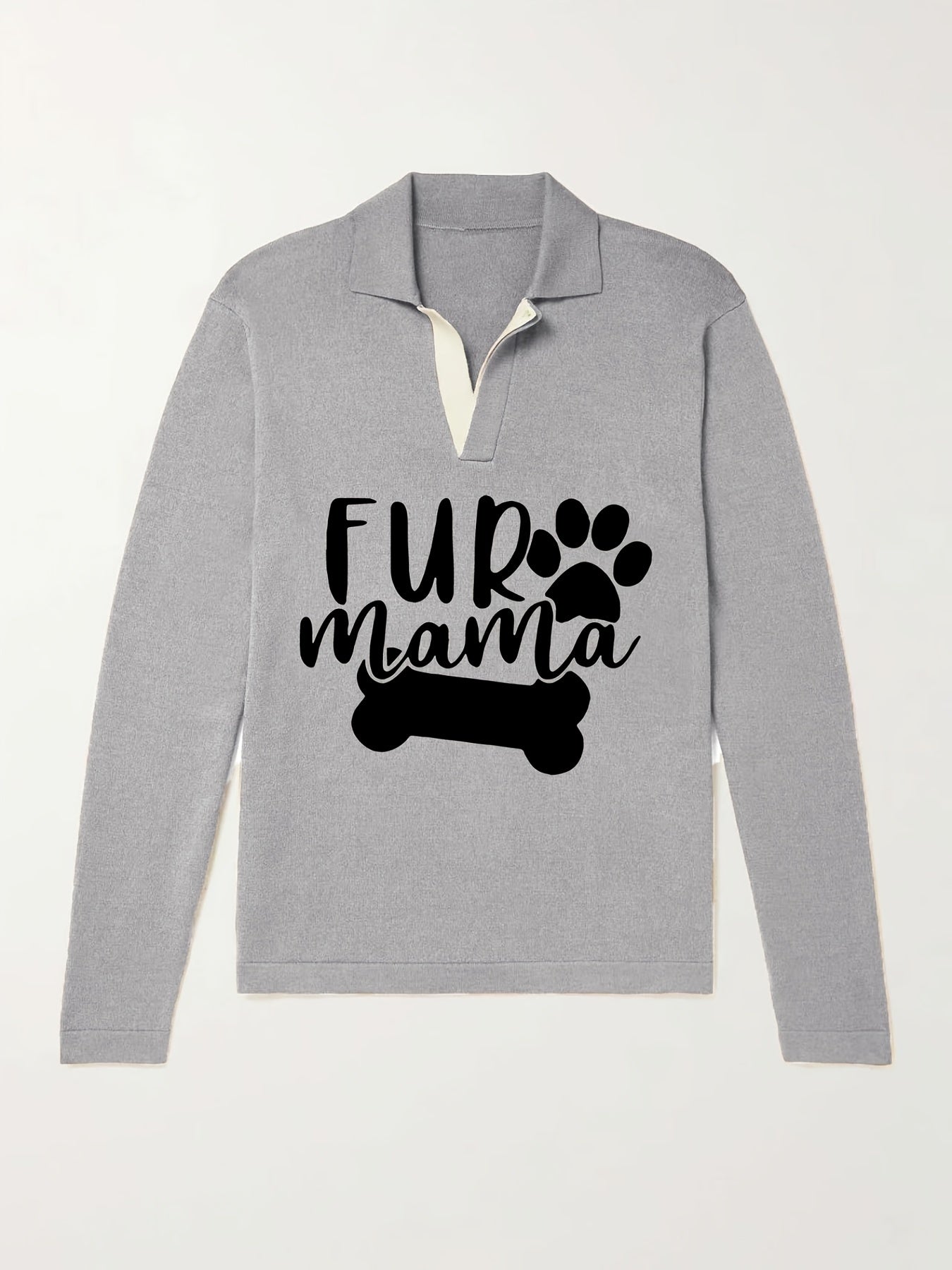 Fur Mama & Dog Paw Knit Polo Shirt Men's Pullover Sweater