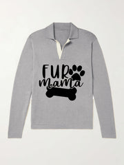 Fur Mama & Dog Paw Knit Polo Shirt Men's Pullover Sweater