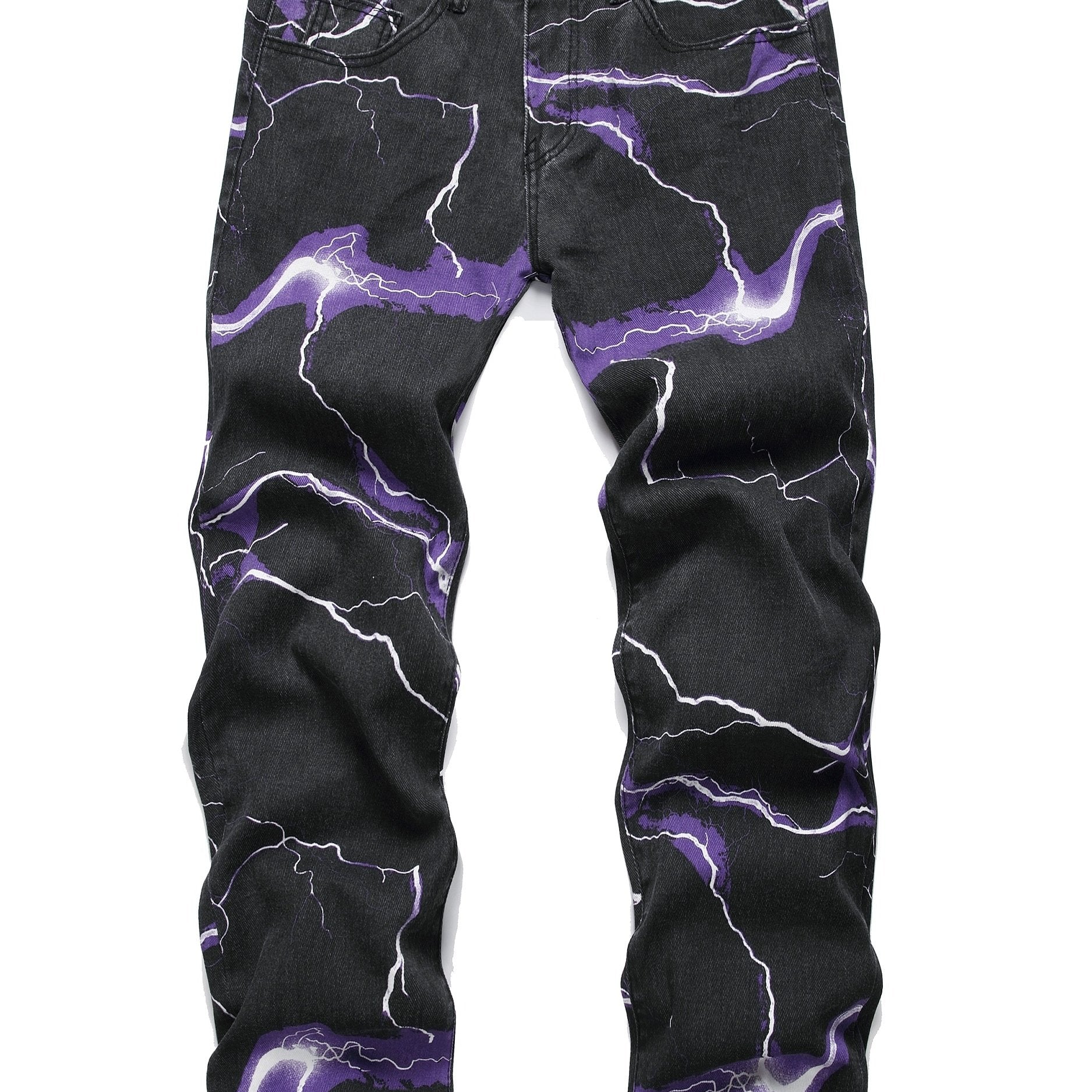 Lightning Pattern Dye Jeans Casual Loose Fit Denim Pants