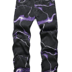 Lightning Pattern Dye Jeans Casual Loose Fit Denim Pants