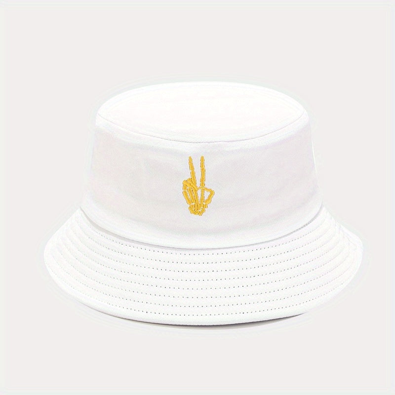 Skull Finger Embroidered Bucket Hat