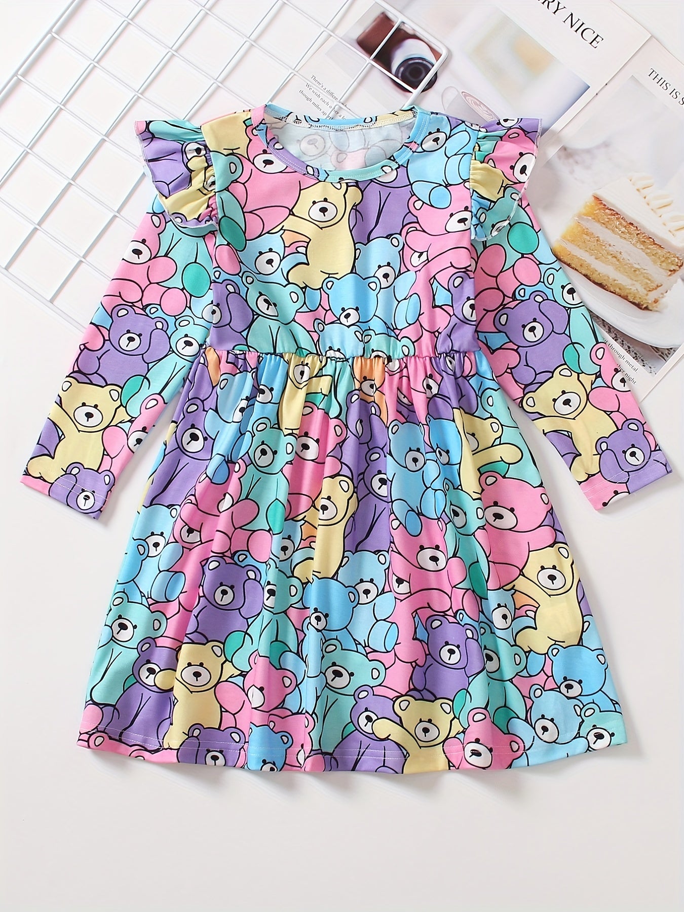 Girls Kitty Ruffle Long Sleeve Dress for Spring and Autumn