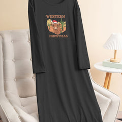 Western Style Lounge Dress Women's Plus Christmas Hat Tee Sleep Dress
