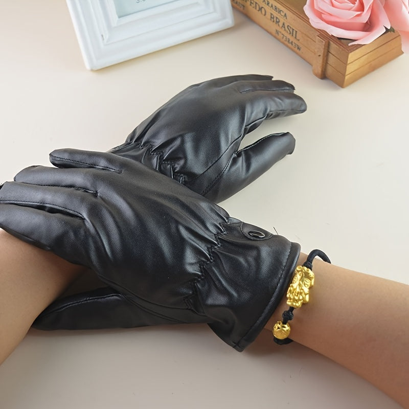 Winter Touch Screen Gloves PU Leather Velvet Warm Gloves