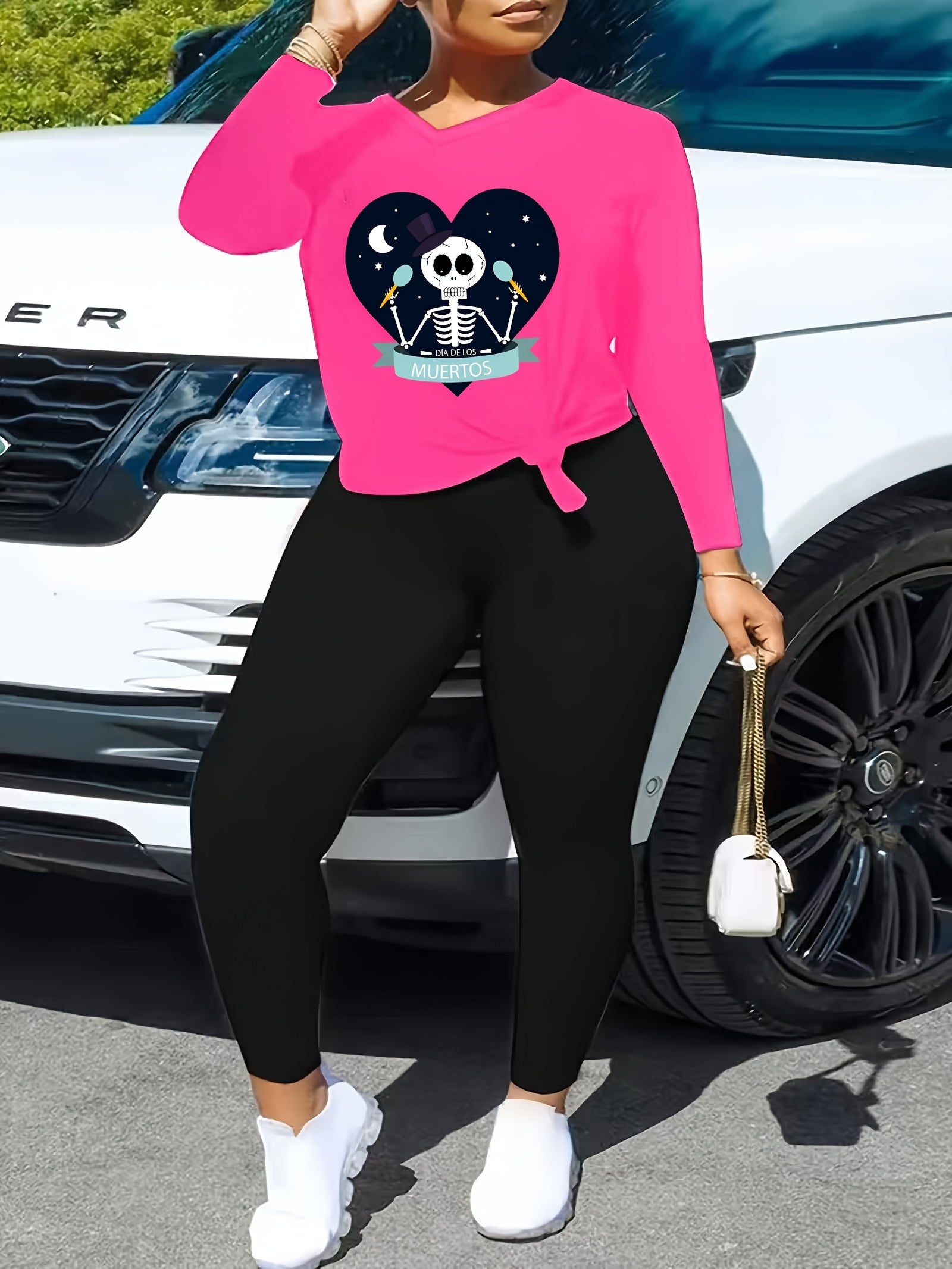 Skull Print Long Sleeve Top & Leggings 2 Piece Set