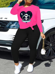 Skull Print Long Sleeve Top & Leggings 2 Piece Set