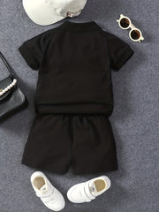 2pcs Boys Casual Polo Shirt & Shorts Kids Summer Clothes Sets