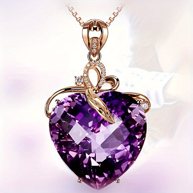 Heart shaped Amethyst Pendant Necklace Golden plated Faux Gemstone Necklace