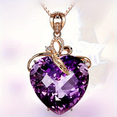 Heart shaped Amethyst Pendant Necklace Golden plated Faux Gemstone Necklace