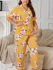 Floral Print Pajama Set Short Sleeve Lounge Two Piece