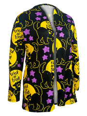 Pumpkin & Cat Print Cardigan, Long Sleeve Open Front