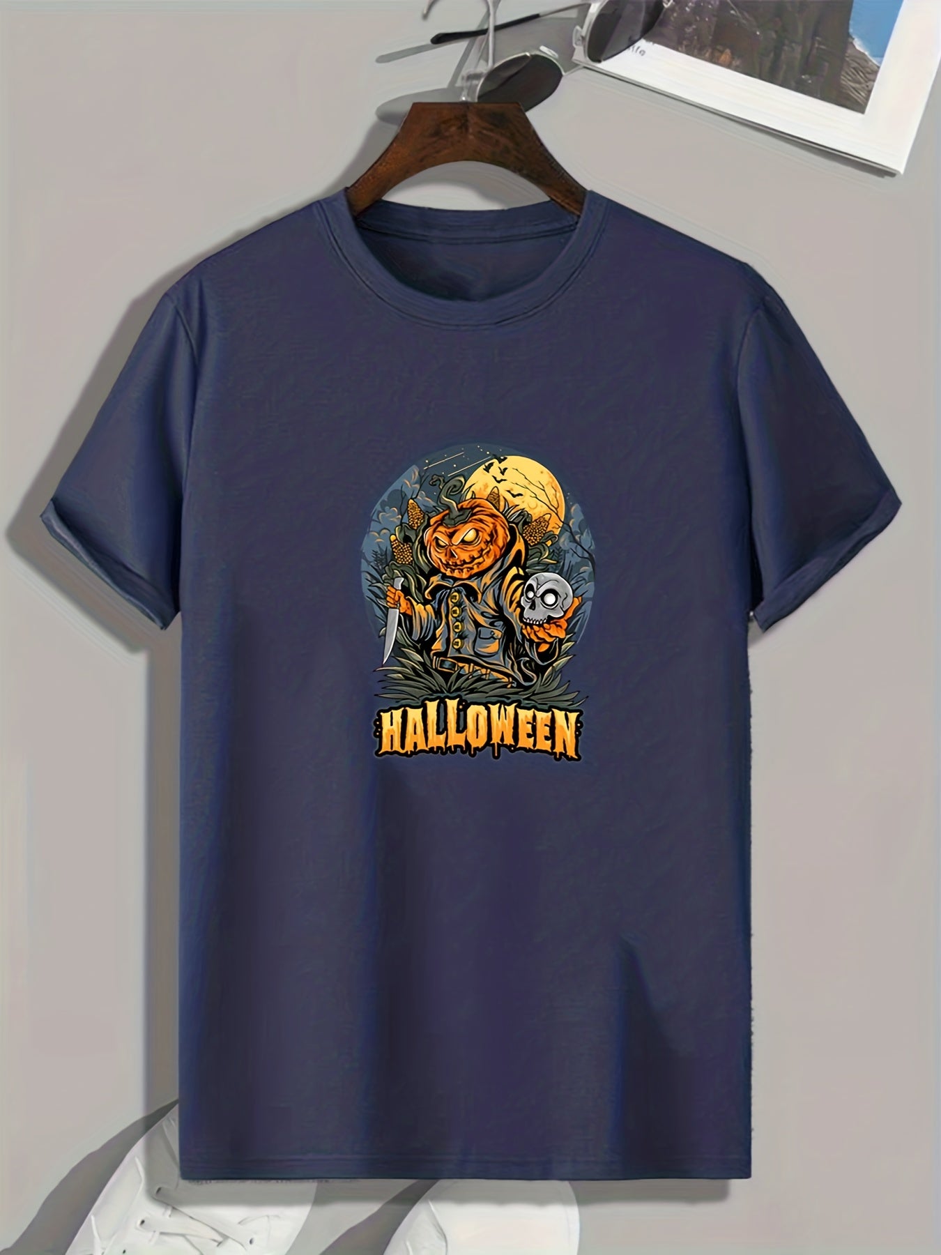 Pumpkin & Skull Pattern Men's T-Shirt - Summer Casual Tee