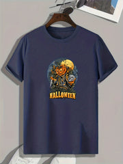 Pumpkin & Skull Pattern Men's T-Shirt - Summer Casual Tee