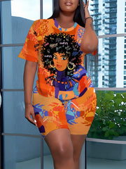 Casual Cartoon Print Top & Shorts Outfits Two Piece Set
