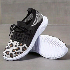 Leopard Printed Mesh Sneakers Lace Up Casual Shoes
