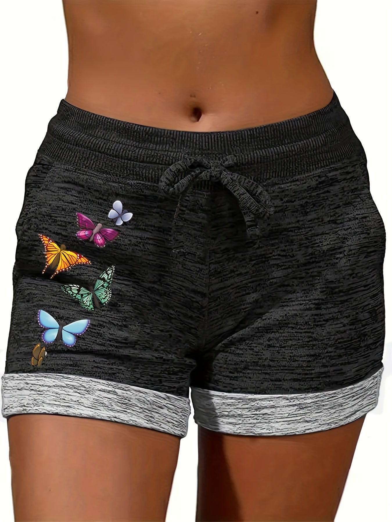Butterfly Pattern Drawstring Shorts for Women