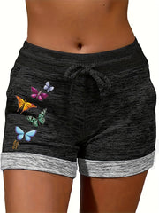 Butterfly Pattern Drawstring Shorts for Women