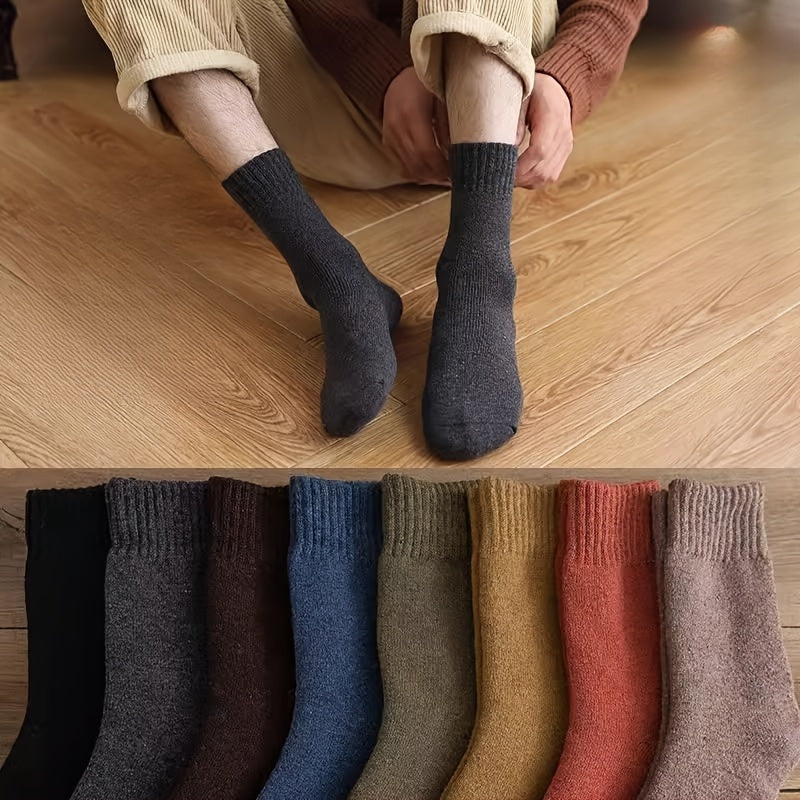 Men's Solid Crew Socks Warm Thermal Breathable Comfy Casual Unisex Socks