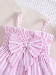 2pcs Baby Girls Bowknot Striped Cami Tops & Shorts Set