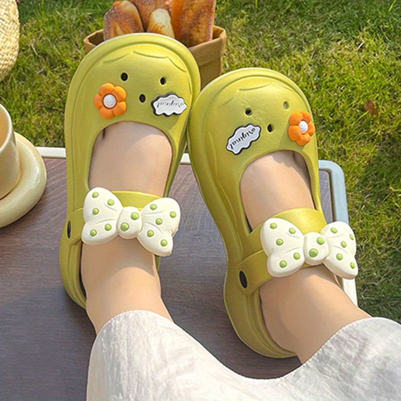 Women's Bowknot Platform Clogs Hollow Out Summer Beach Shoes