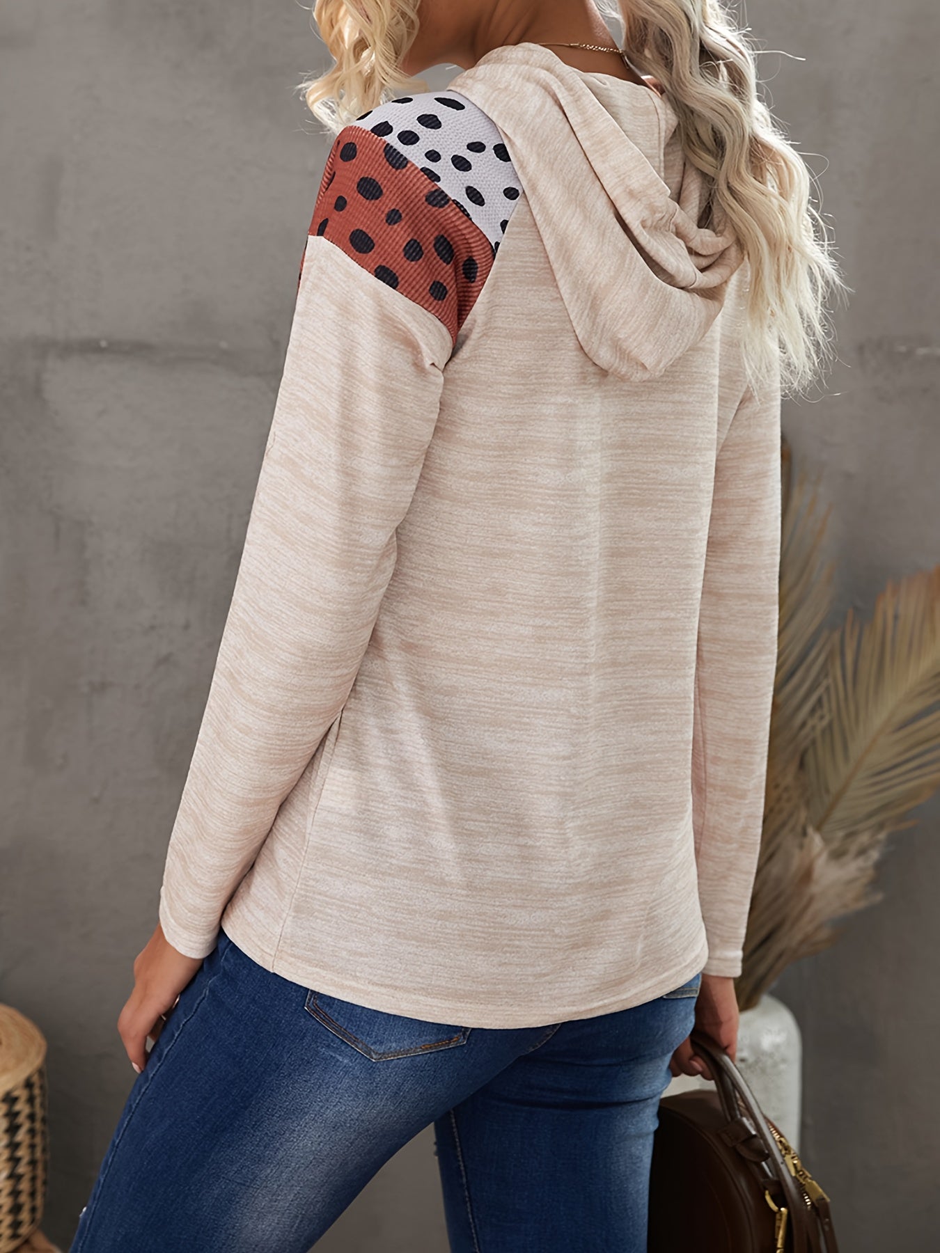 Leopard Polka Dot Print Drawstring Hoodie Sweatshirt