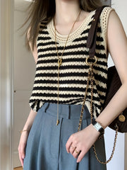 Striped Cut Out Tank Top Casual Sleeveless Knitted Top