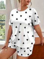 Heart Print Short Sleeve Pajama Set