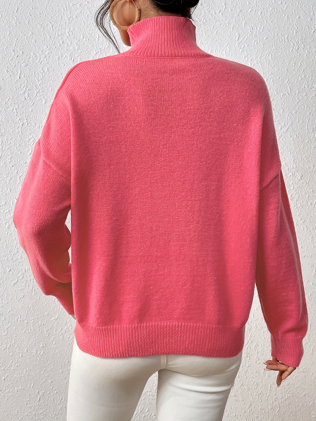 Casual Sweater Women's Plus Solid Long Sleeve High Neck Jumper