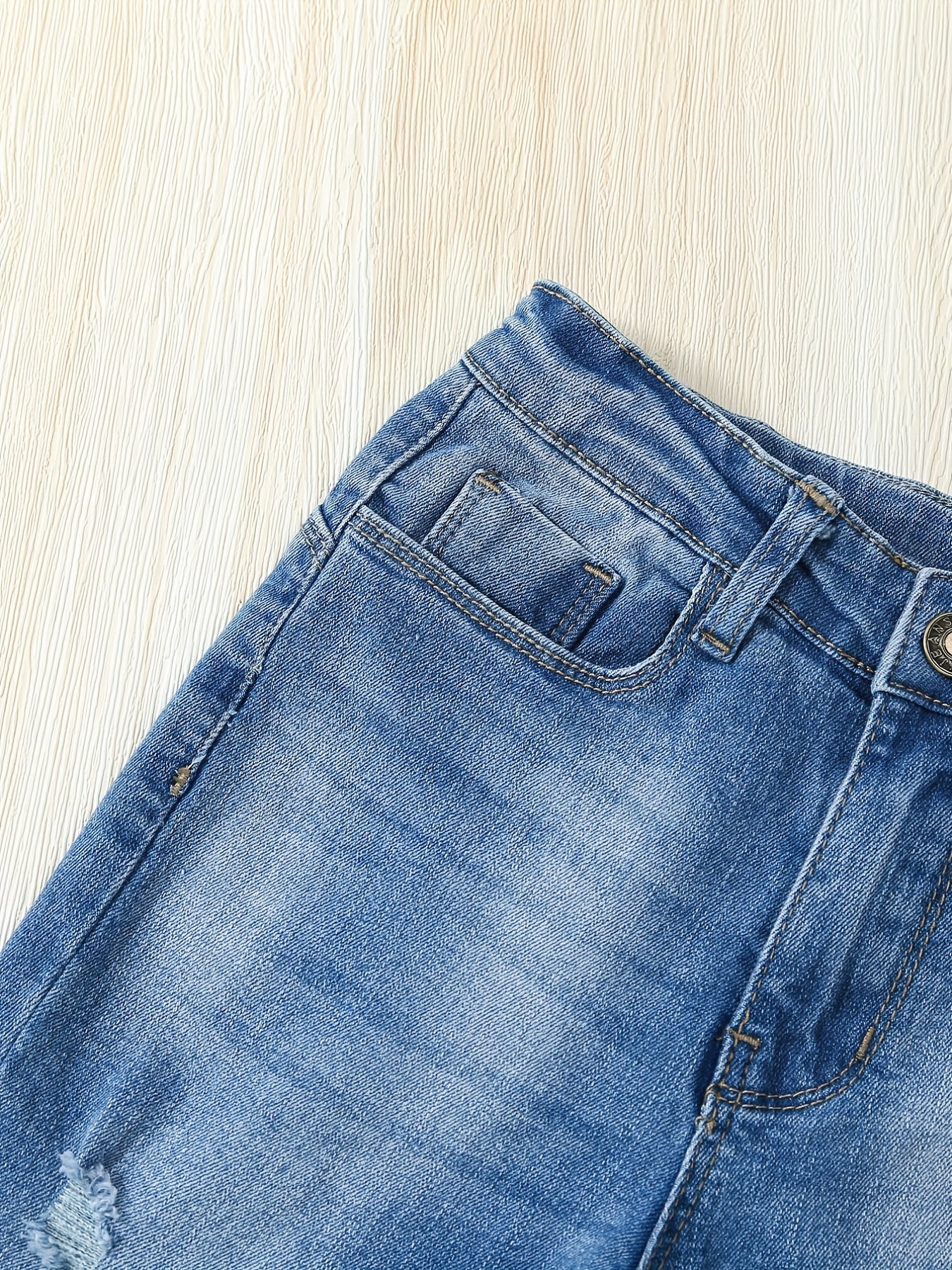 Girls Ripped Skinny Jeans Zipper Fly Stretch Denim Pants