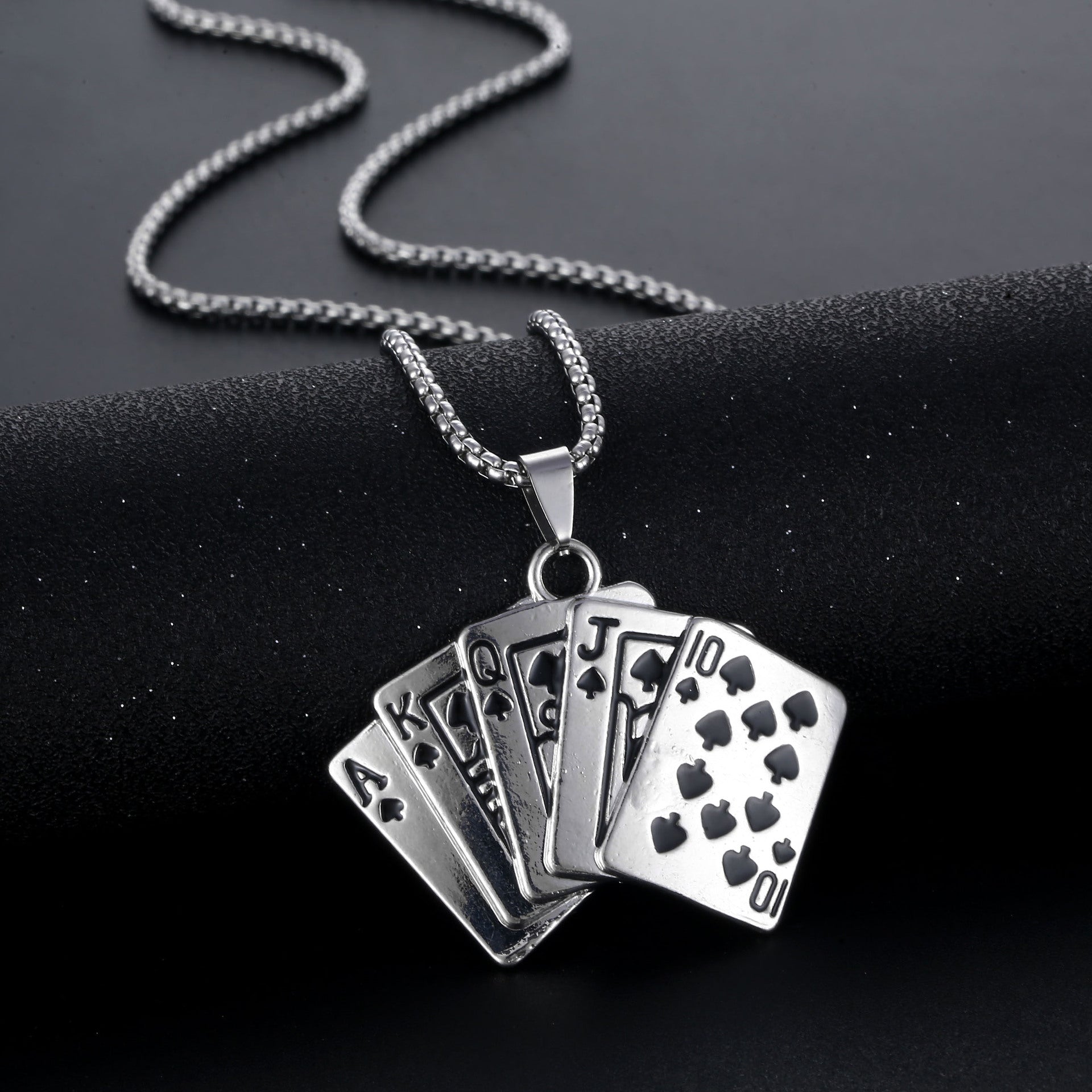 Titanium Steel Playing Cards Pendant Necklace Hip hop Men's Necklace Jewelry