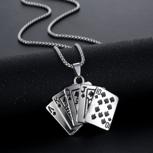 Titanium Steel Playing Cards Pendant Necklace Hip hop Men's Necklace Jewelry