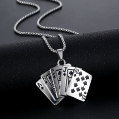 Titanium Steel Playing Cards Pendant Necklace Hip hop Men's Necklace Jewelry