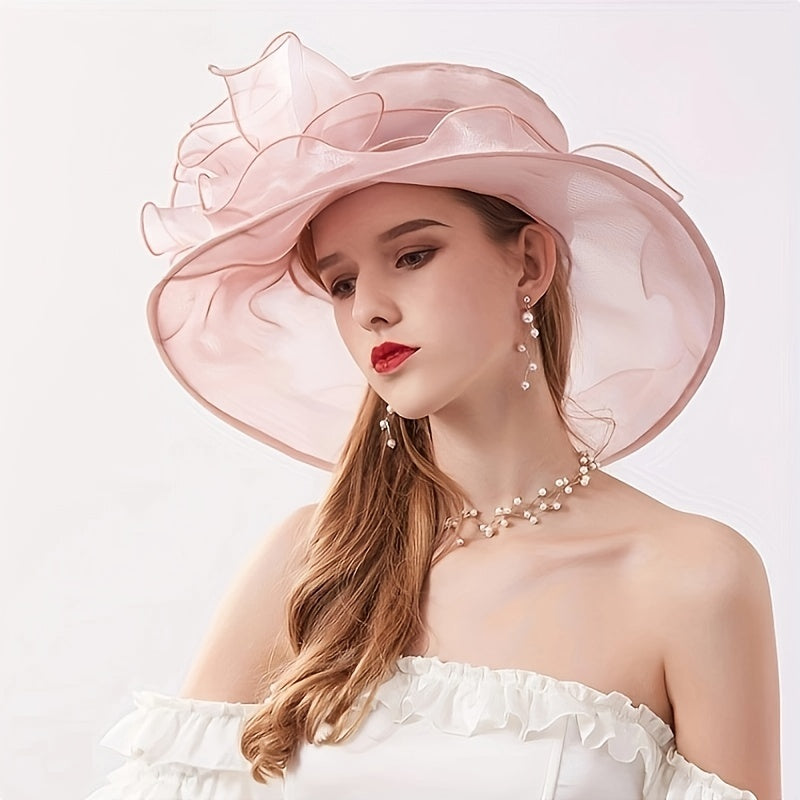 Organza Sun Hat Mesh Flower Foldable Travel Beach UV Protection Church Derby