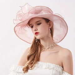 Organza Sun Hat Mesh Flower Foldable Travel Beach UV Protection Church Derby