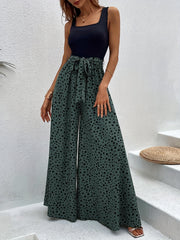 Dalmatian Print Splicing Jumpsuit Sleeveless Wide Leg Jumpsuit