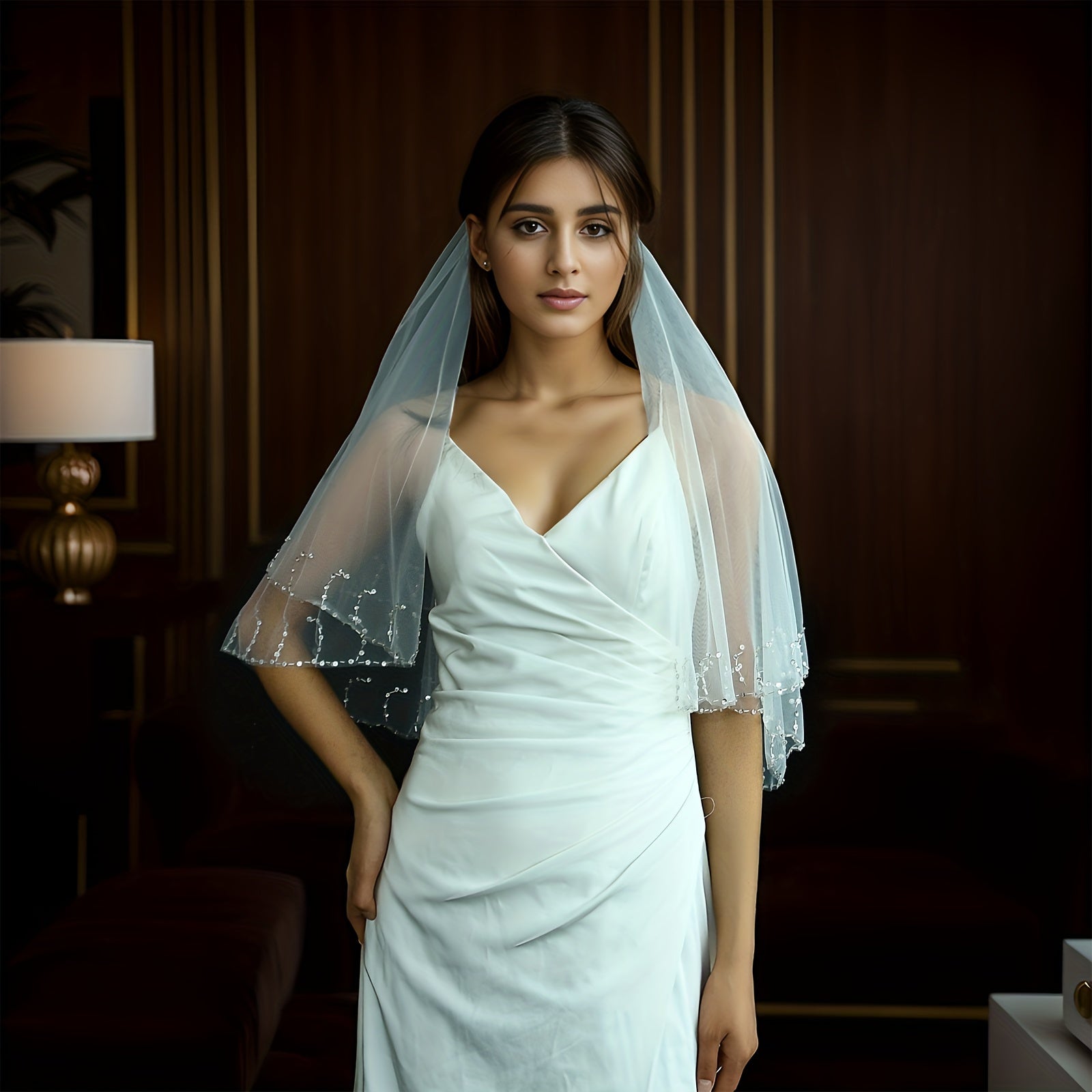 Bridal Bridesmaid Veil Accessory with Sequins High End Short 0.75M Hair Comb