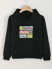 Girls Heart & Hard Work Print Hoodie Comfy Pullover Spring Fall Gift