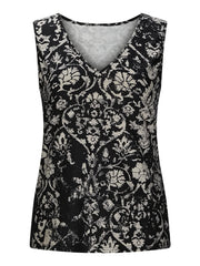 Casual Tank Top Women's Plus Random Print V Neck Slight Stretch