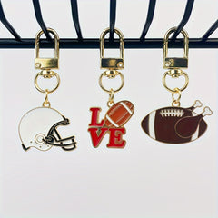 Colorful Football Keychains Set - Unique Helmet Chicken Leg Metal Keyrings