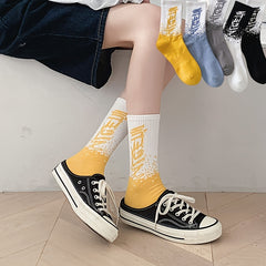 Breathable Athletic Socks Letter Block Crew Socks