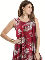 Floral Print Round Neck Tank Top