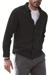 Men's Casual Solid Button Up Long Sleeve Shirt