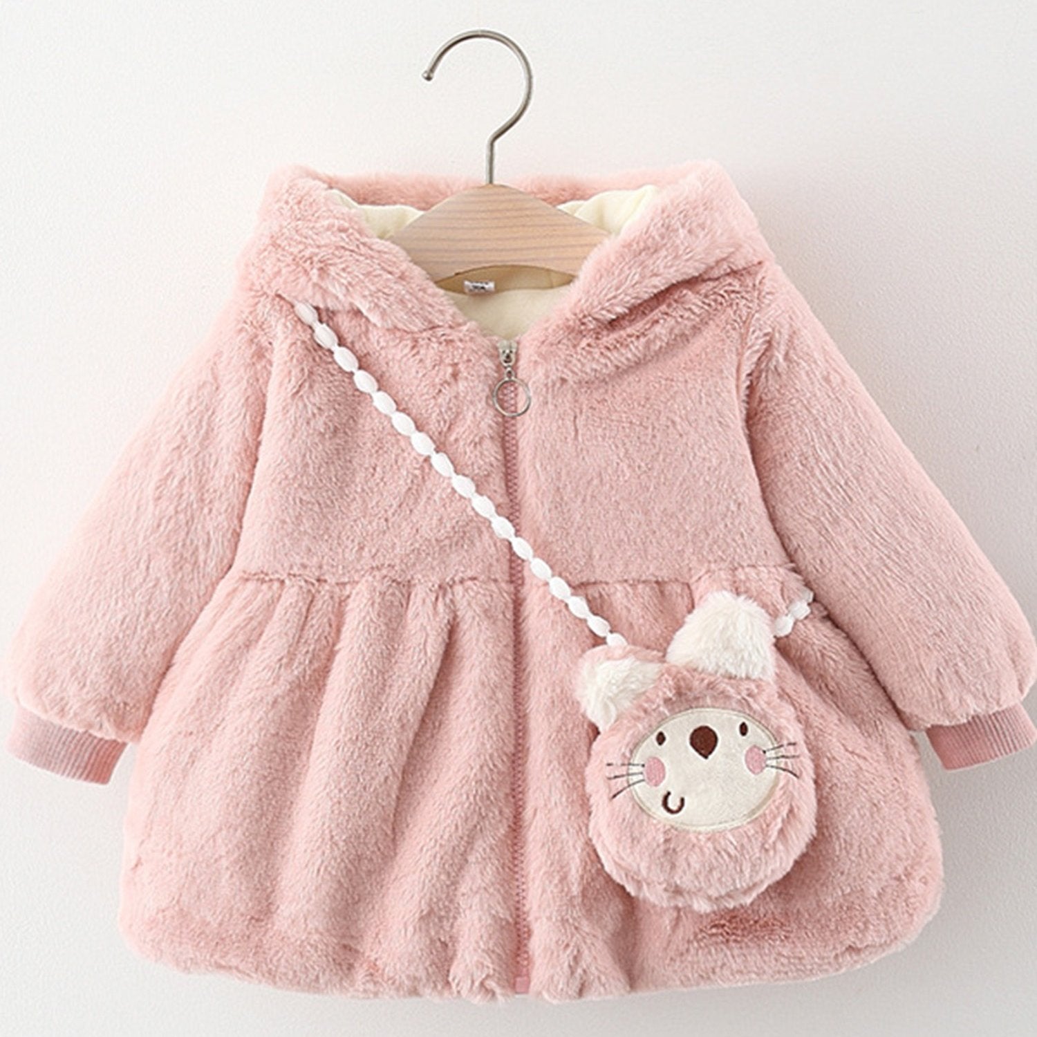 Girls Fleece Hooded Coat With Bag For Winter Kids Clothes
