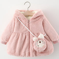 Girls Fleece Hooded Coat With Bag For Winter Kids Clothes