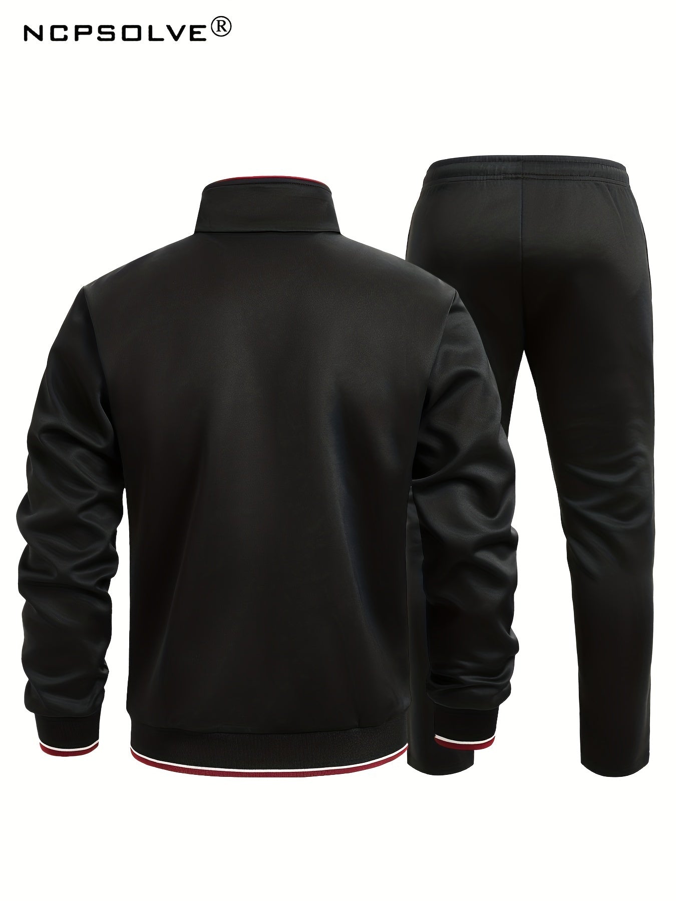 2pcs Men's Striped Stand Collar Sports Suit & Active Pants