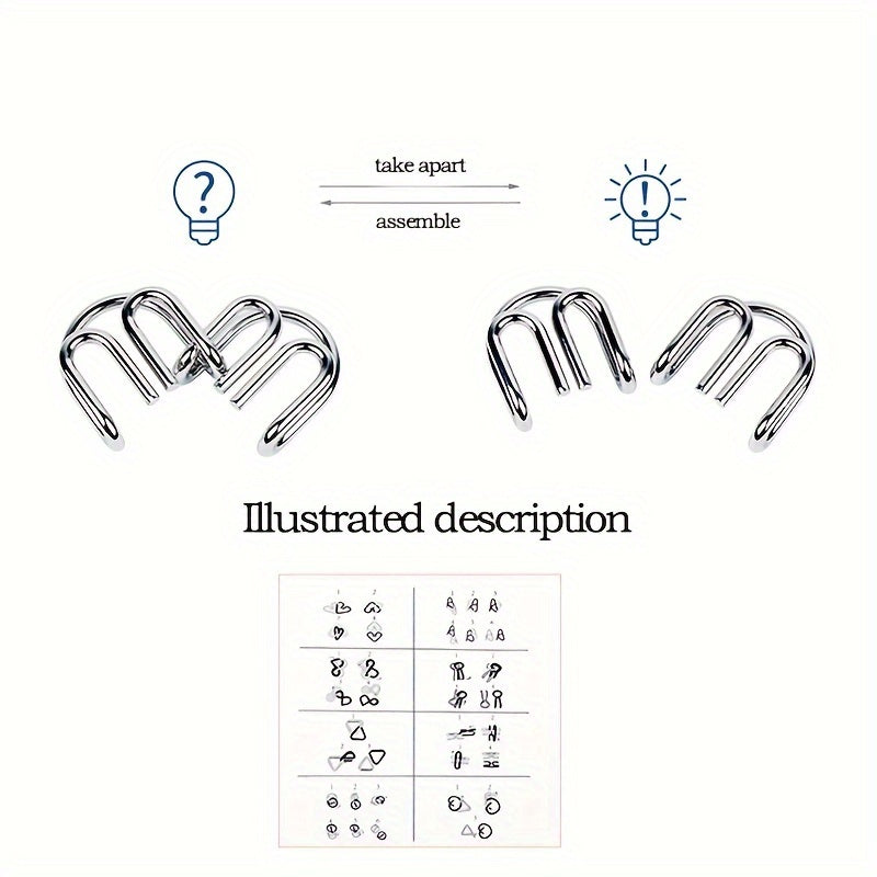 Pocket Wire Puzzle Set 32 Pieces Brain Test Chain Unlock Interlocking Game Ring