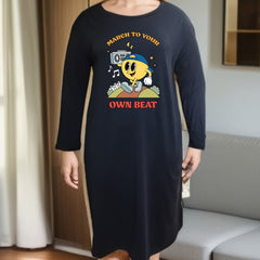 Lounge Dress Women's Plus Cartoon Graphic Long Sleeve Tee Dress